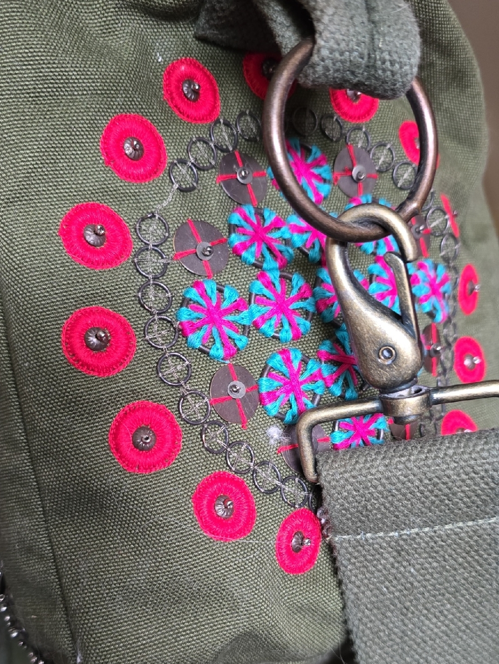 The falls x free people Olive Green Embellished Women's Tote Bag - Picture 3 of 7